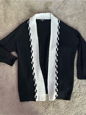 Express Black Cardigan with White Shawl Trim